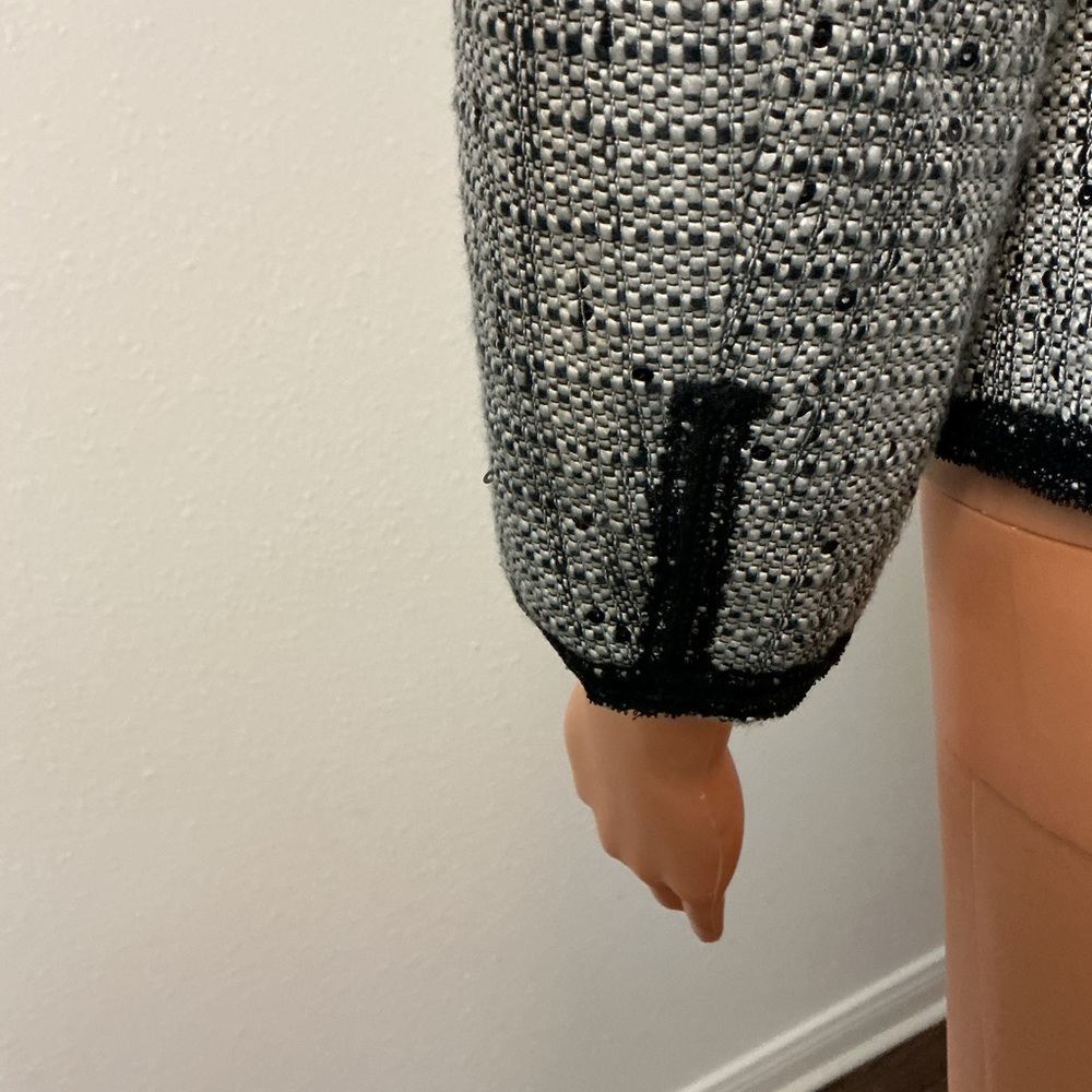 Bergamo Studio Tweed Blazer Jacket Black White Sequin Trim Size 6 - Picture 8 of 13